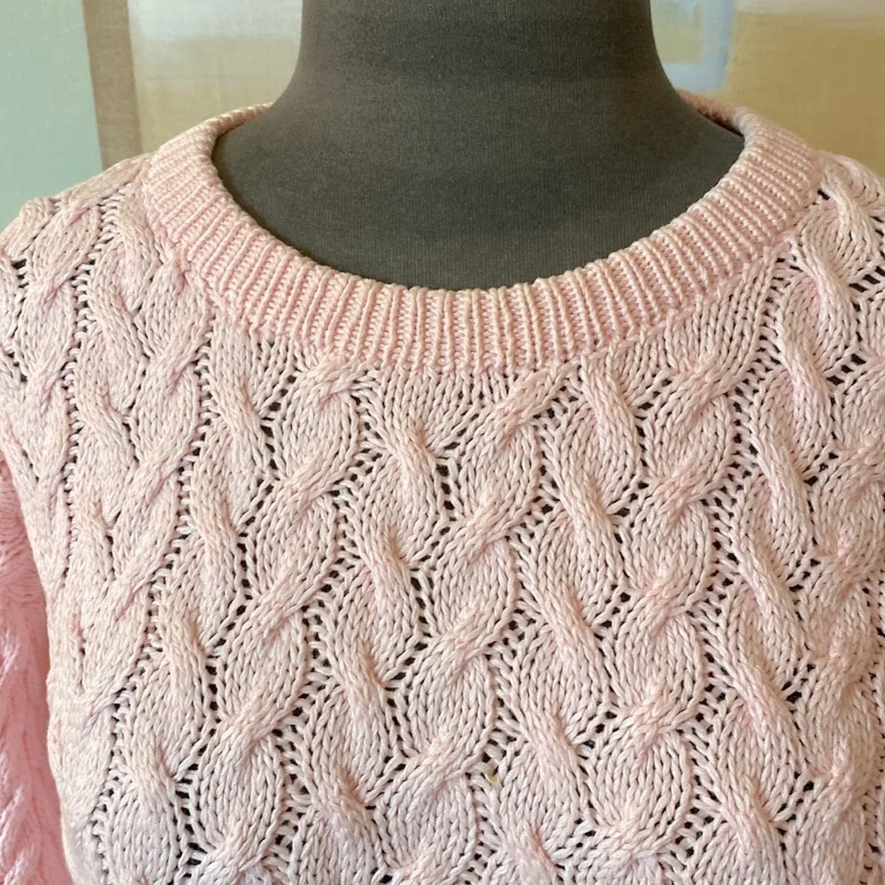 Lovely Pink Long Sleeve Cable Knit Sweater - Picture 8 of 13